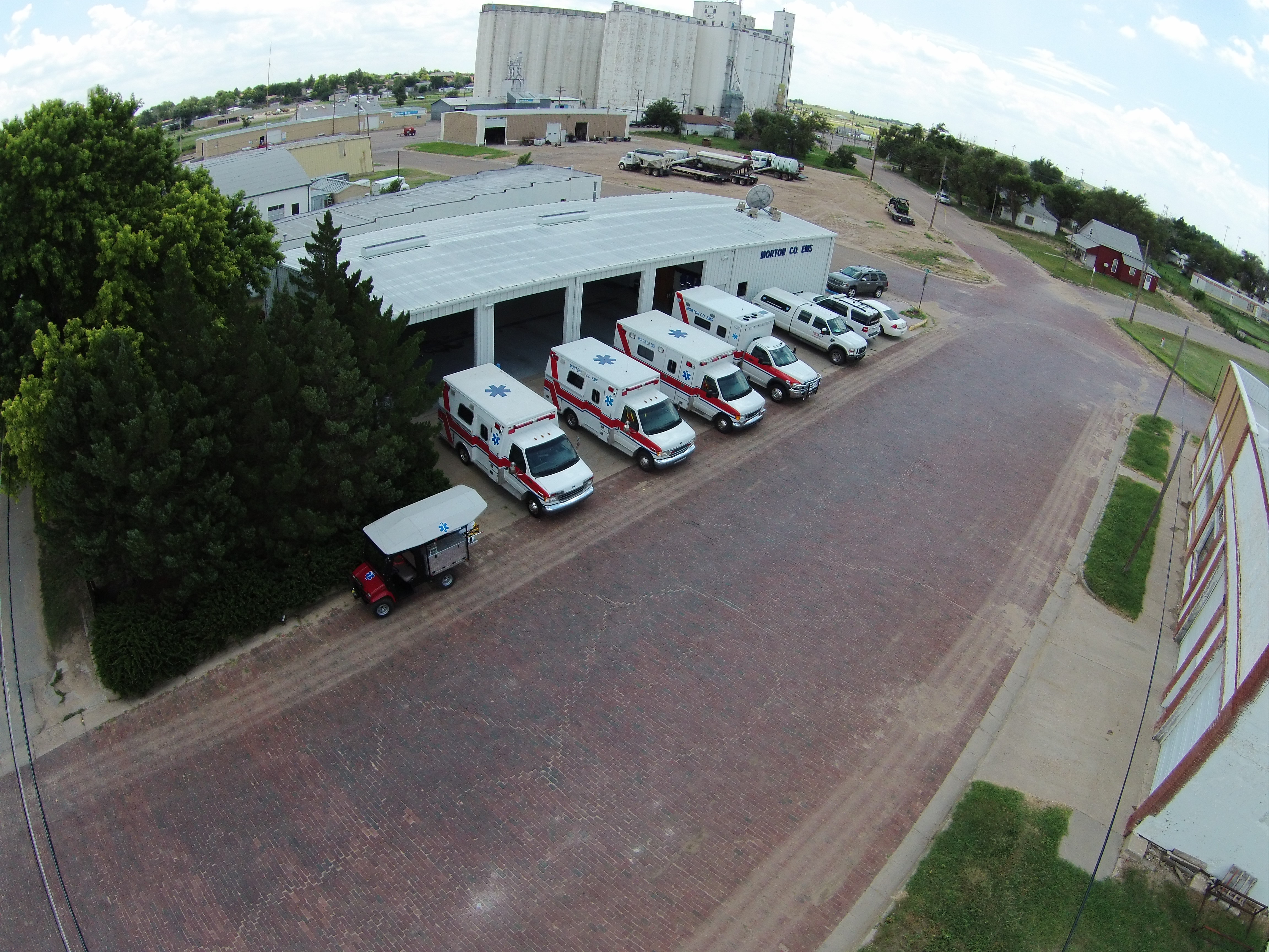 Aerial look at Emergency Services Vehicles